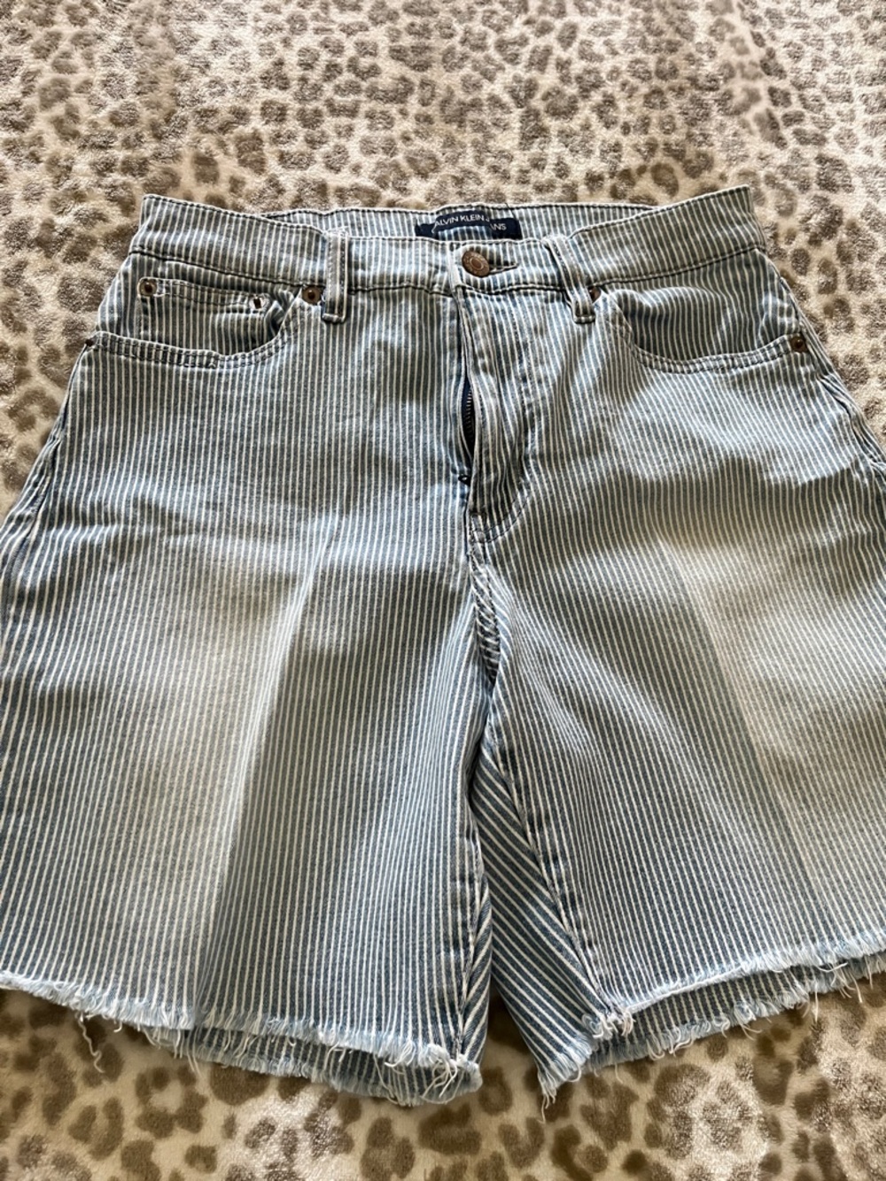 Calvin Klein Blue & White Pinstripe Jeans Label Detail